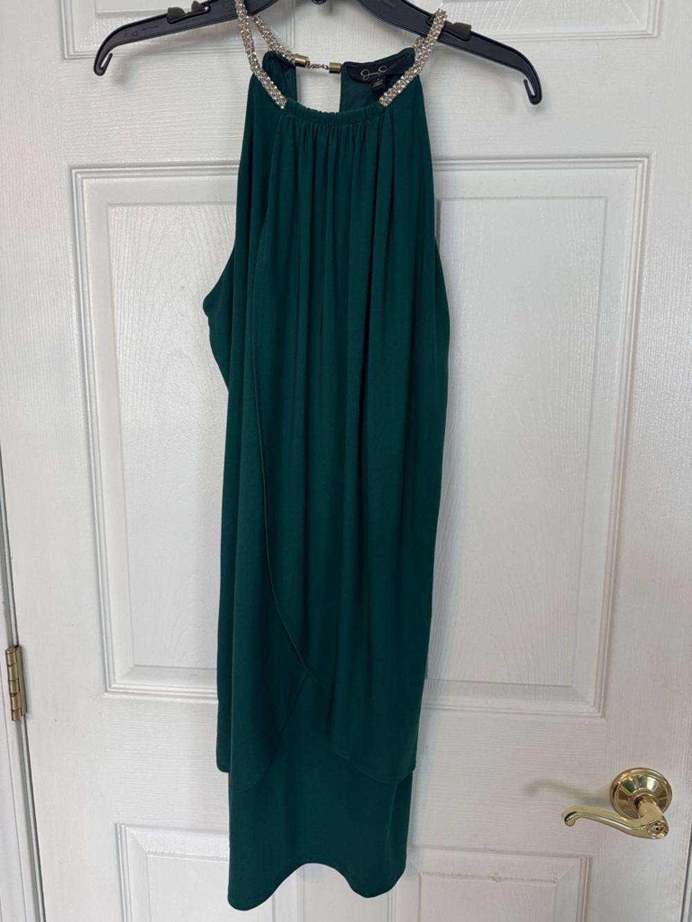 Jessica Simpson Emerald Green Halter Dress with Rhinestone-Strap